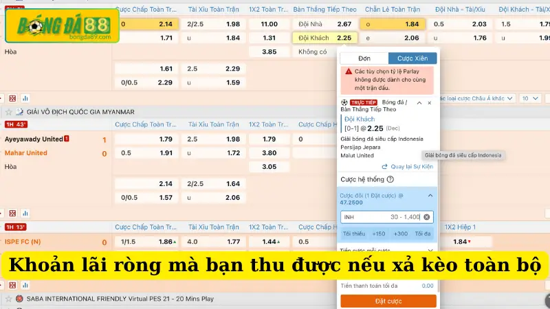 Khoản lãi ròng mà bạn thu được nếu xả kèo toàn bộ